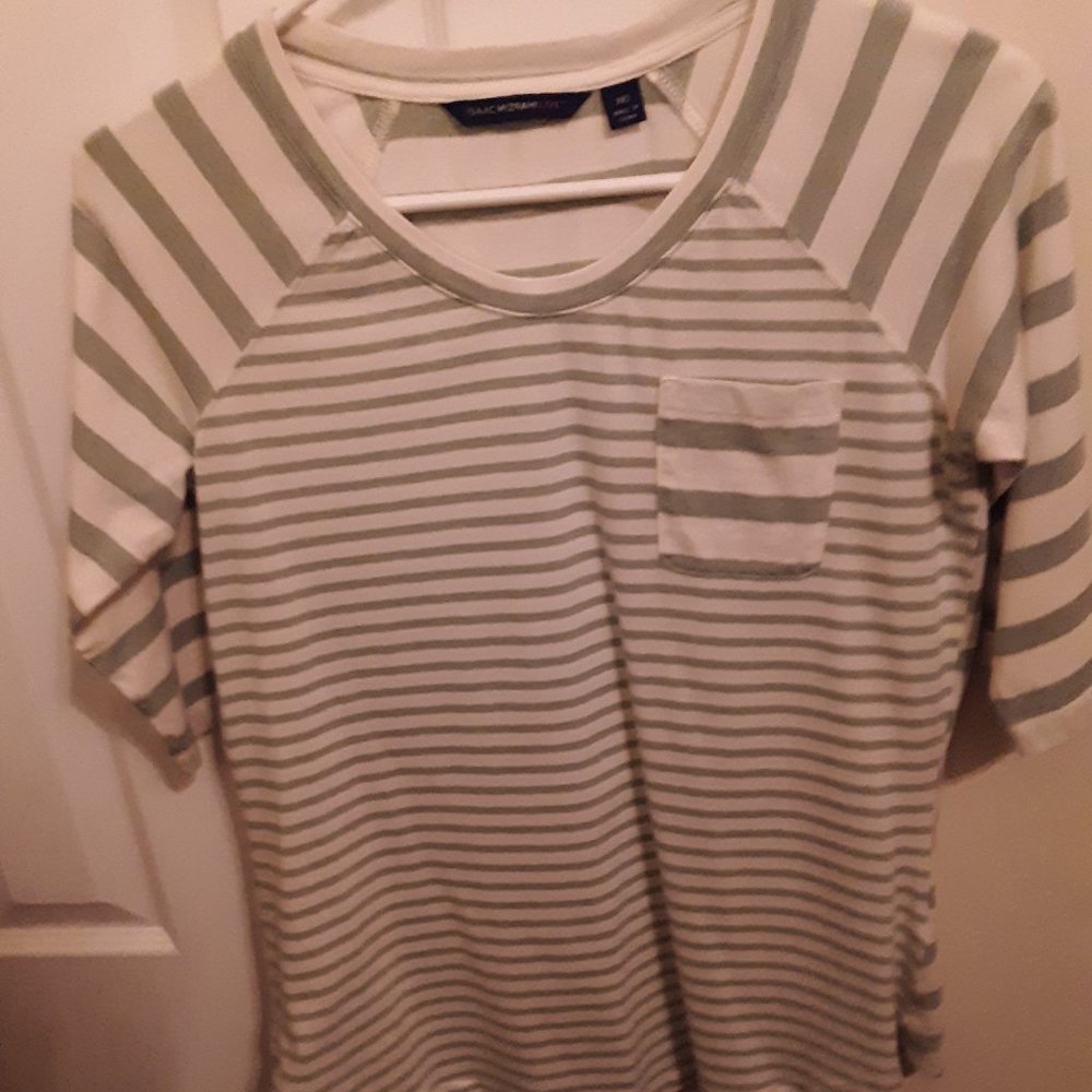 SALE Isaac Mizrahi sage green stripe top xxs